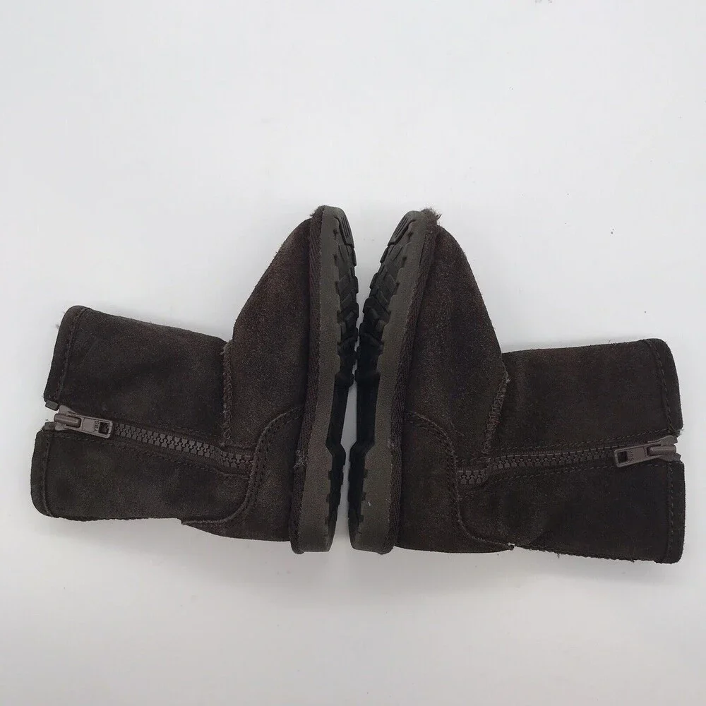 Melrose Ave Kid's 5 Brown Suede Leather Mid Calf Winter Boot Side Zip Snow Shoes